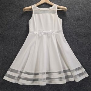Calvin Klein Girls White Sleeveless Bow Detail Mesh Trim‎ Dress Size 12